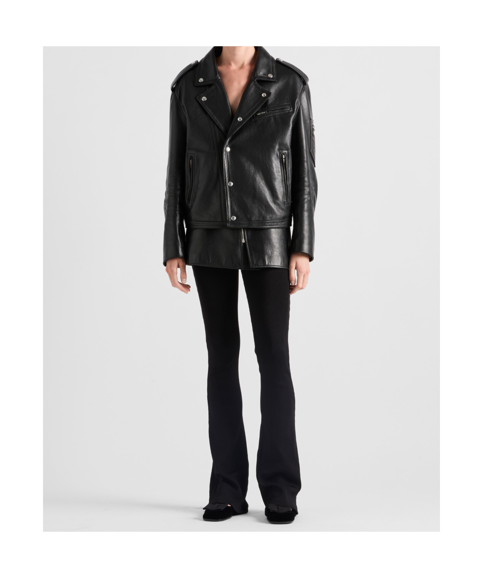 Prada Womens Black Vintage-treated Leather Biker Jacket In Black