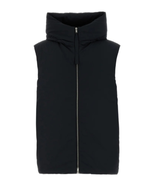 Jil Sander Insulated Sleeveless High Collar Jacket In Black