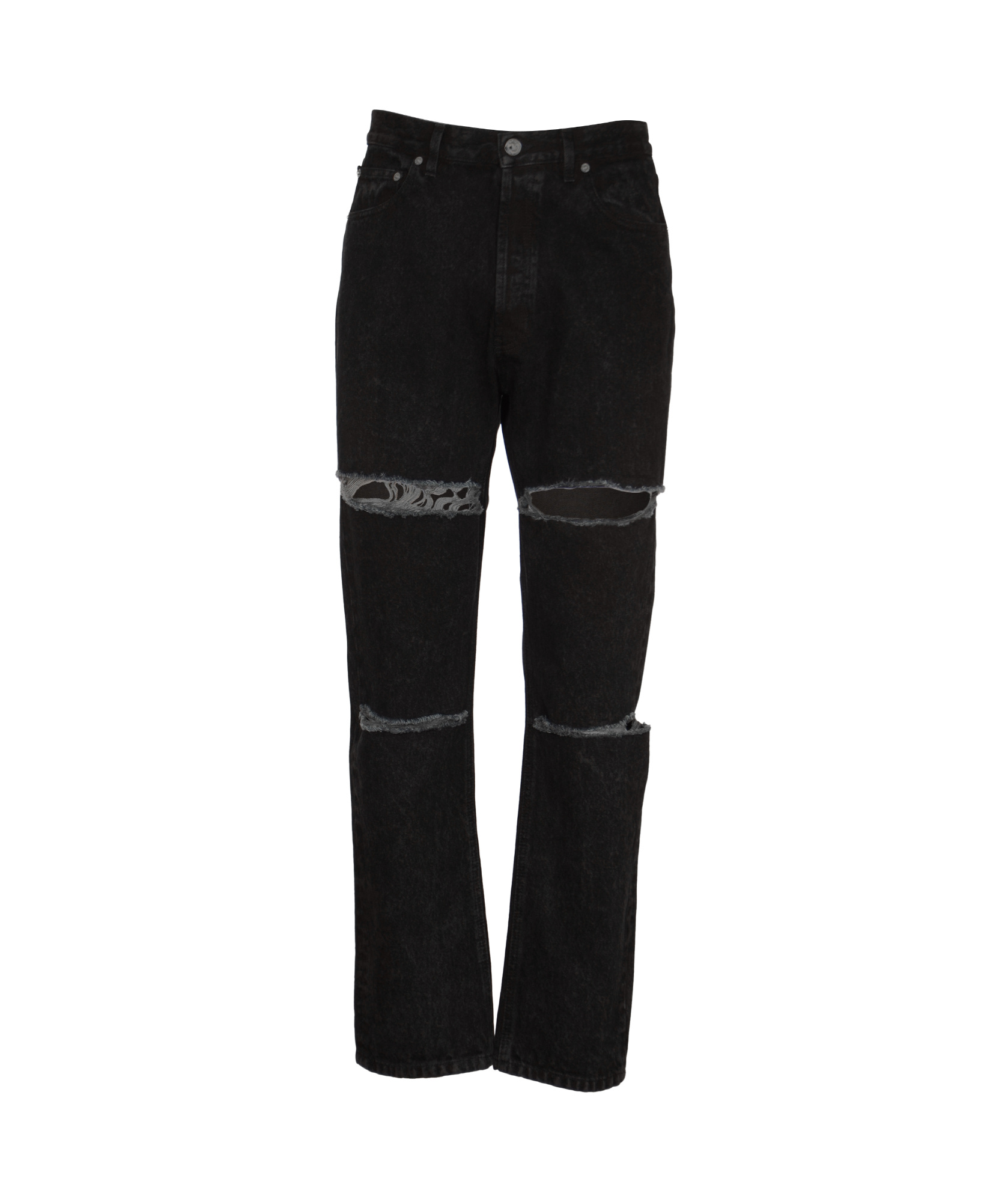 Marni Logo-patch Distressed Trousers In Black
