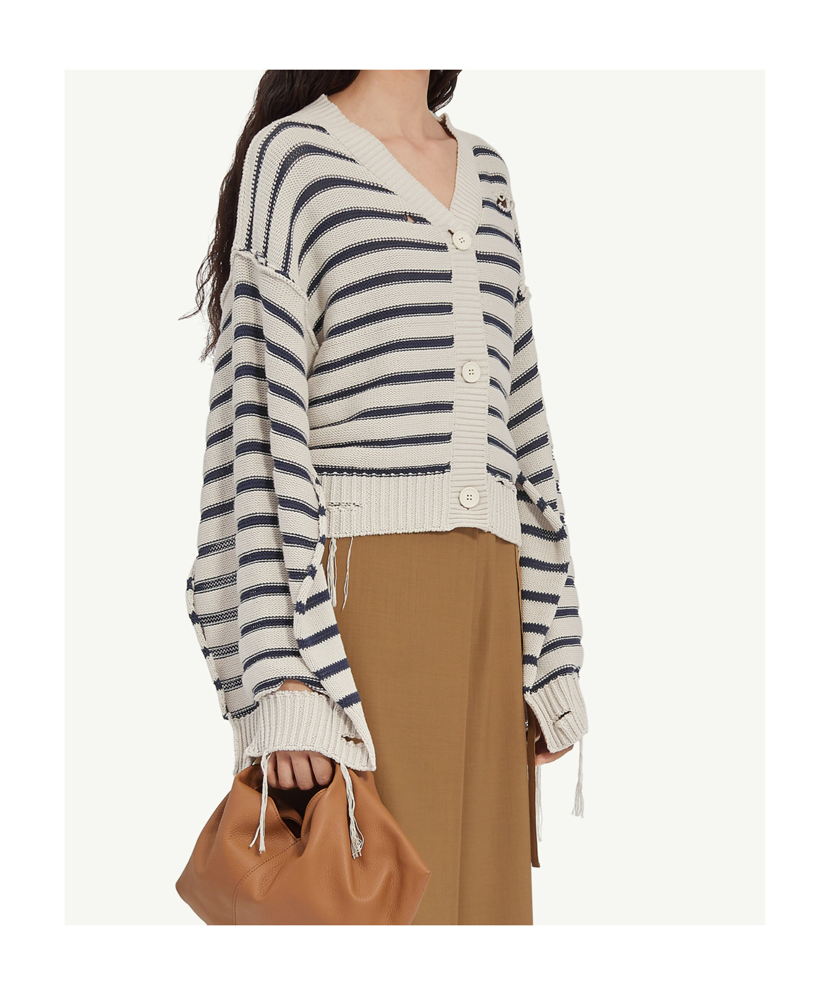 Mm6 Maison Margiela Striped Cotton Knit Cardigan In White