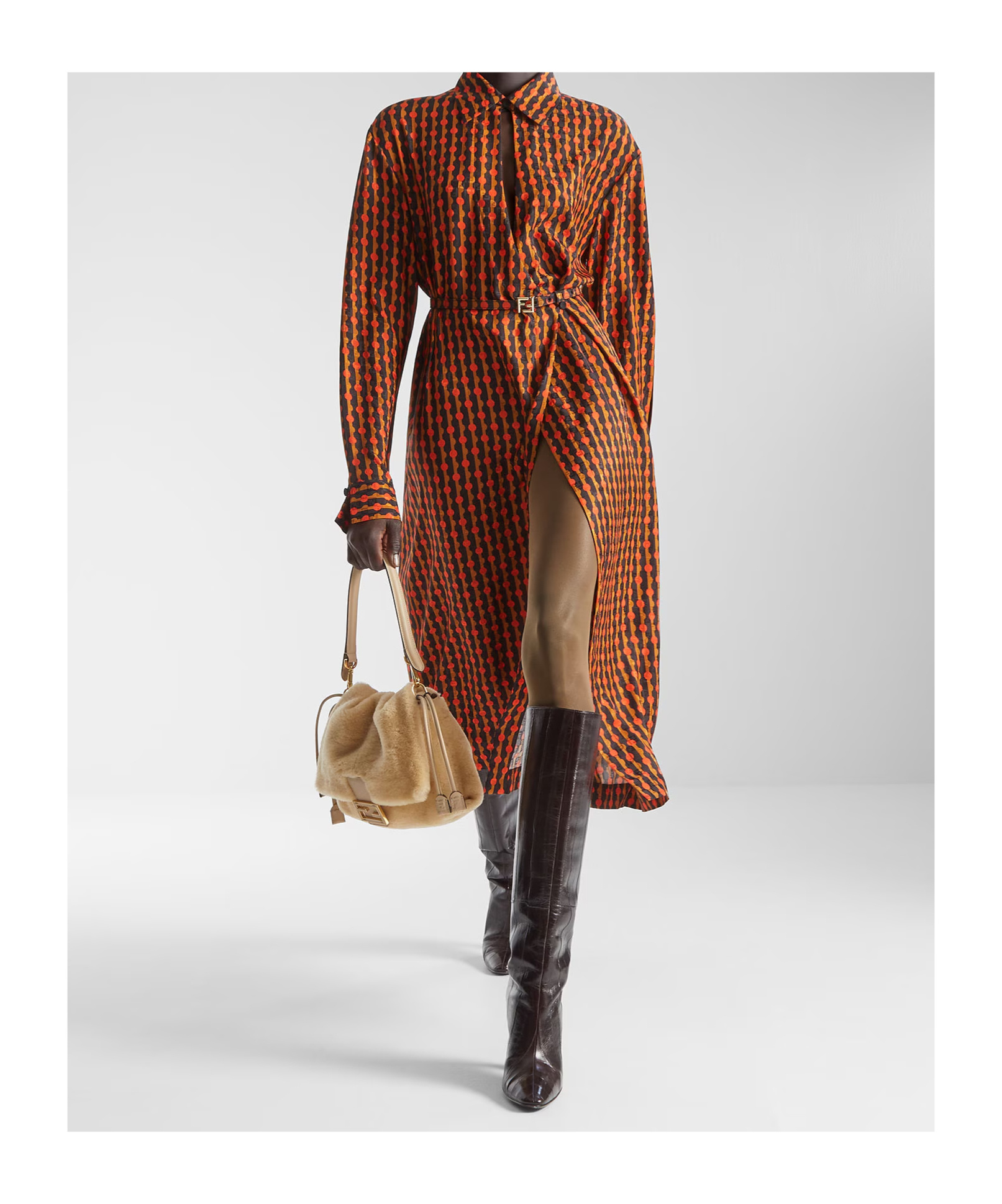 Fendi Red And Black  Dots Jacquard Silk Dress In Red