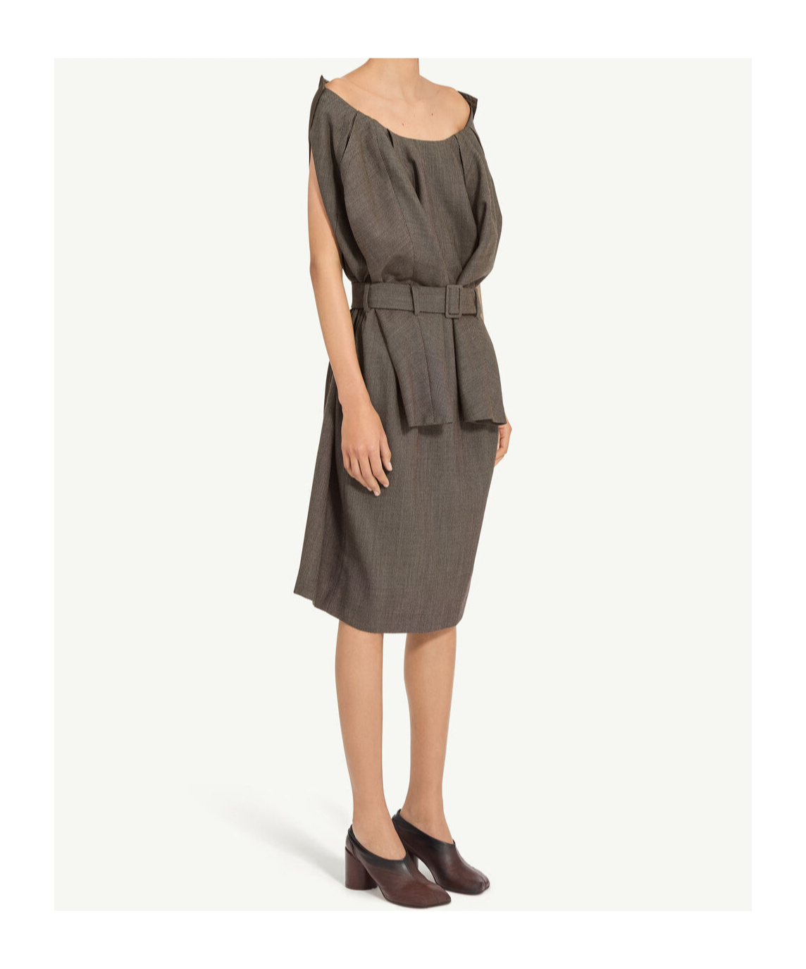 Mm6 Maison Margiela Belted Draped Midi Dress In Brown