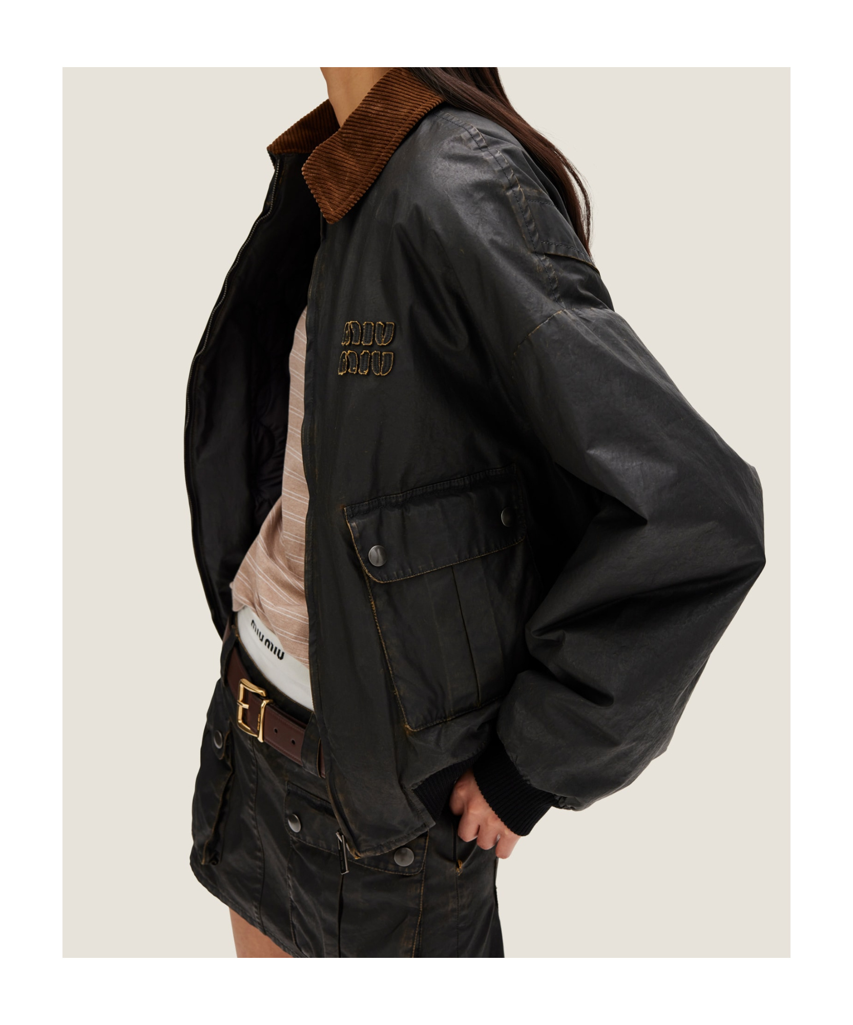 Miu Miu Coated Cotton Poplin Bomber Jacket In Black