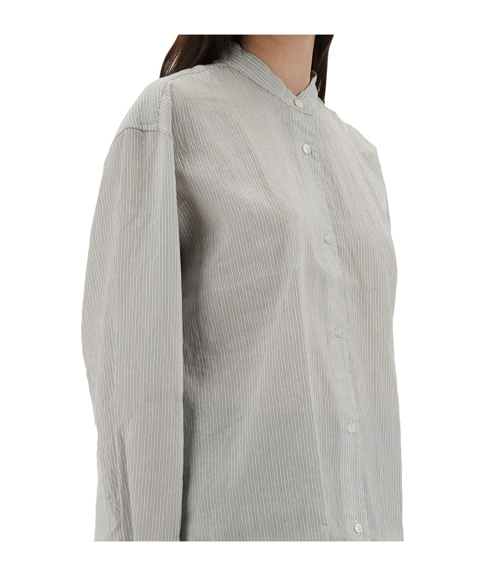 Studio Nicholson Striped Long Sleeve Top With Curved Hem In Gray