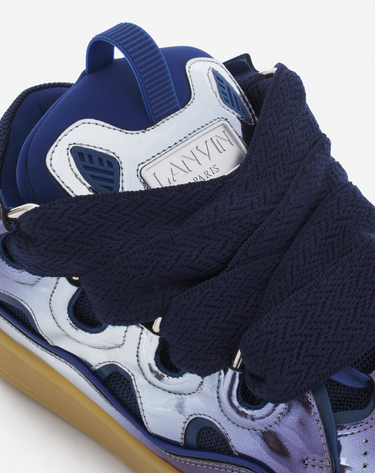 Lanvin Curb Sneakers In Metallic Leather For Women In Blue