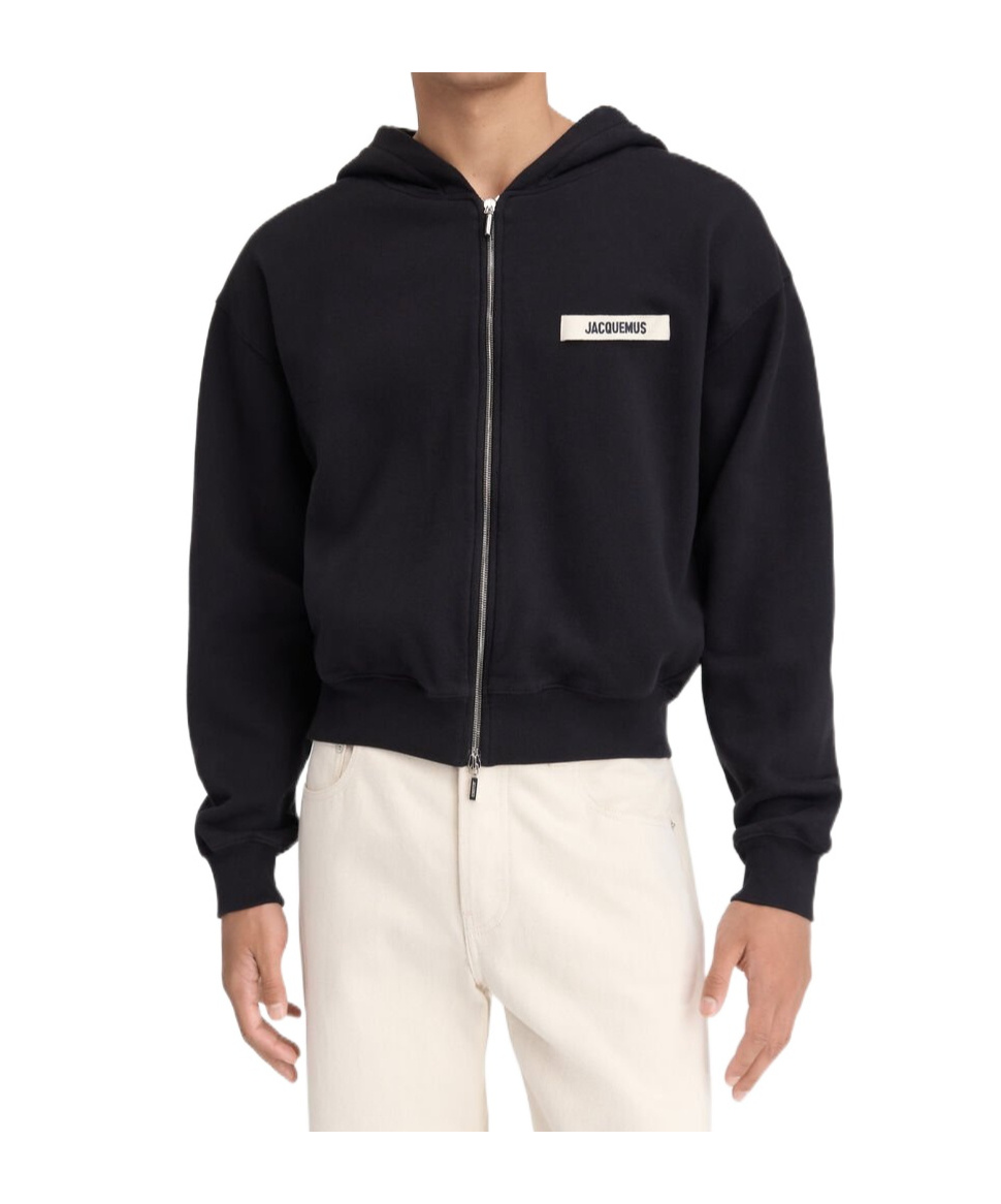 Jacquemus The Gros Grain Zip-up Hooded Sweatshirt In Black