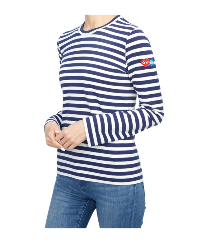 Comme Des Garçons Play X Invader Pixelated-heart Striped Top