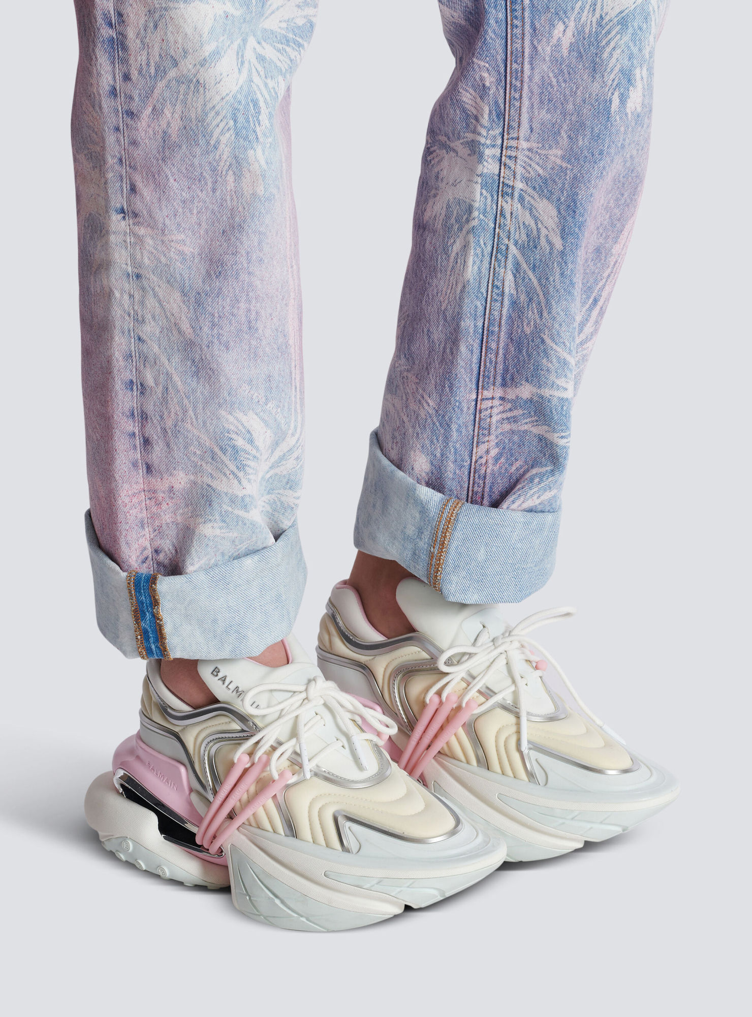 Shop Balmain Unicorn Wave Trainers In Neoprene And Calfskin In Nude