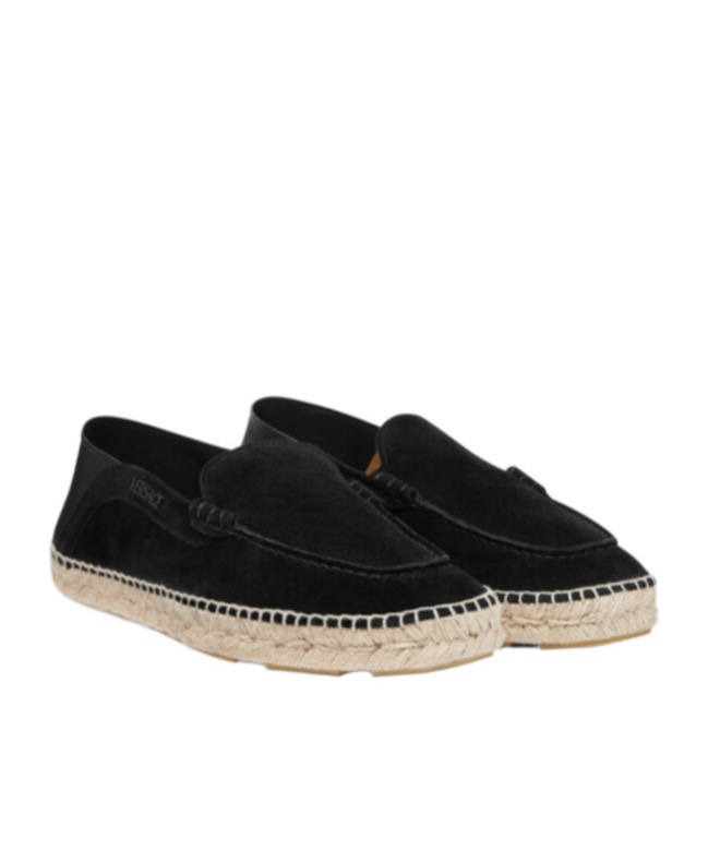 Versace Logo-print Suede Espadrilles In Black