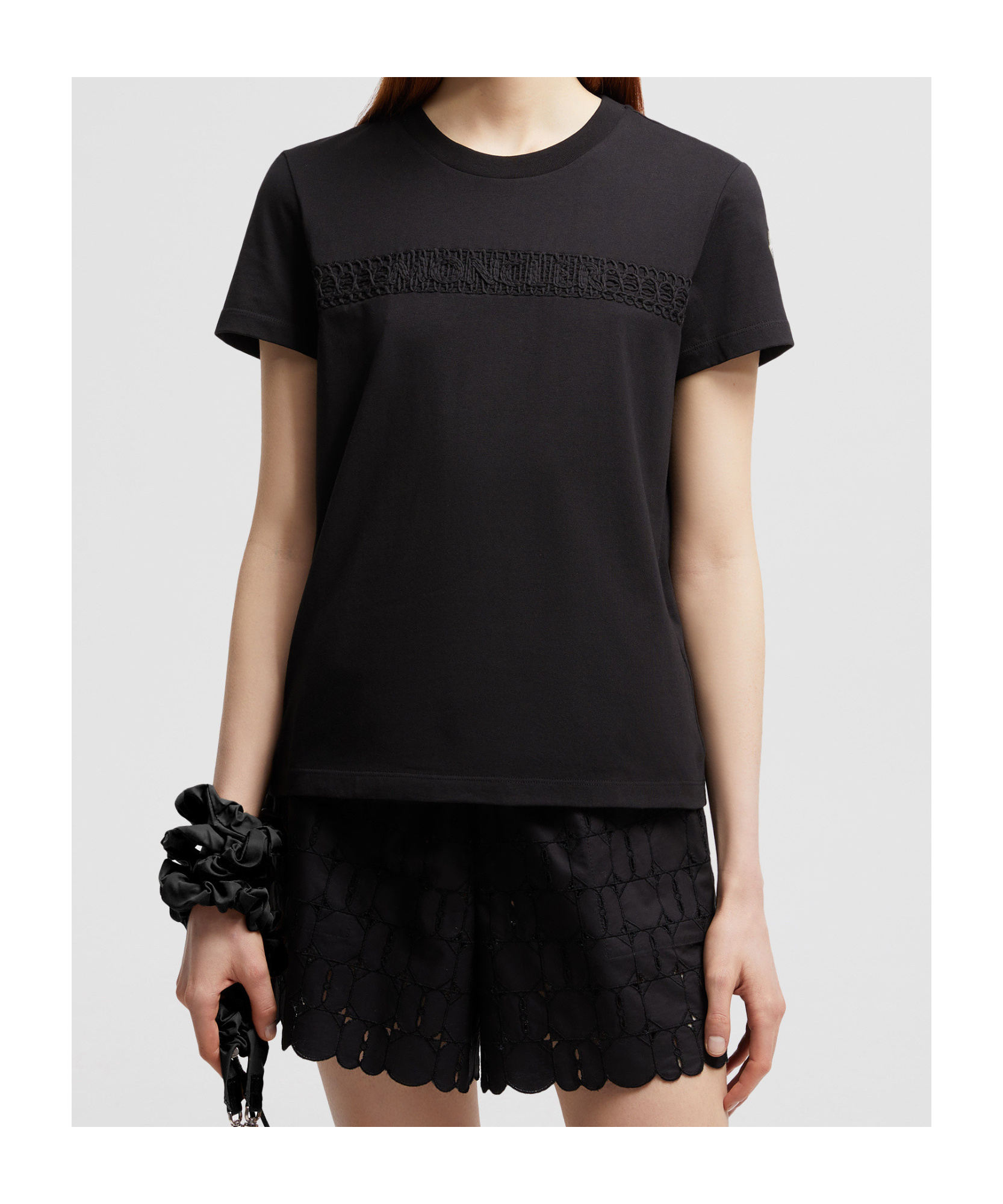 Moncler Embroidered Logo Cotton T-shirt In Black
