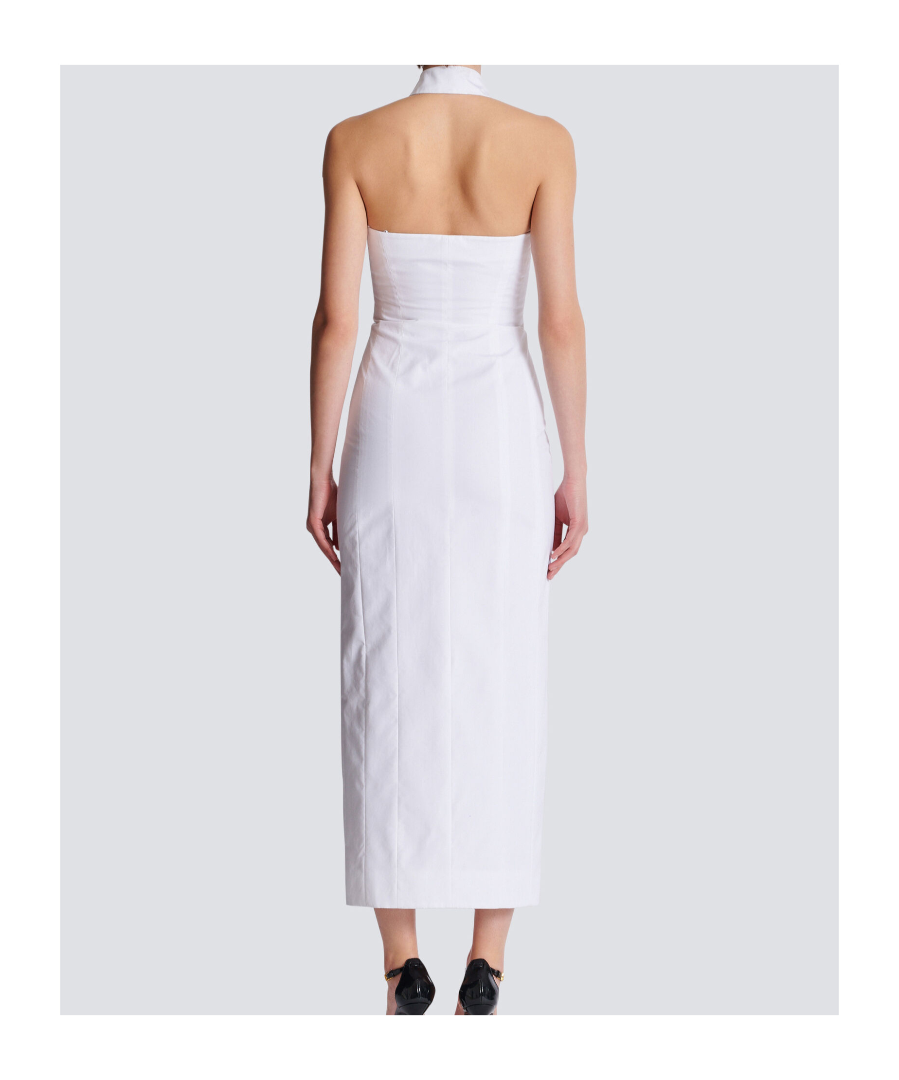 Balmain Bodycon Backless Poplin Dress In White