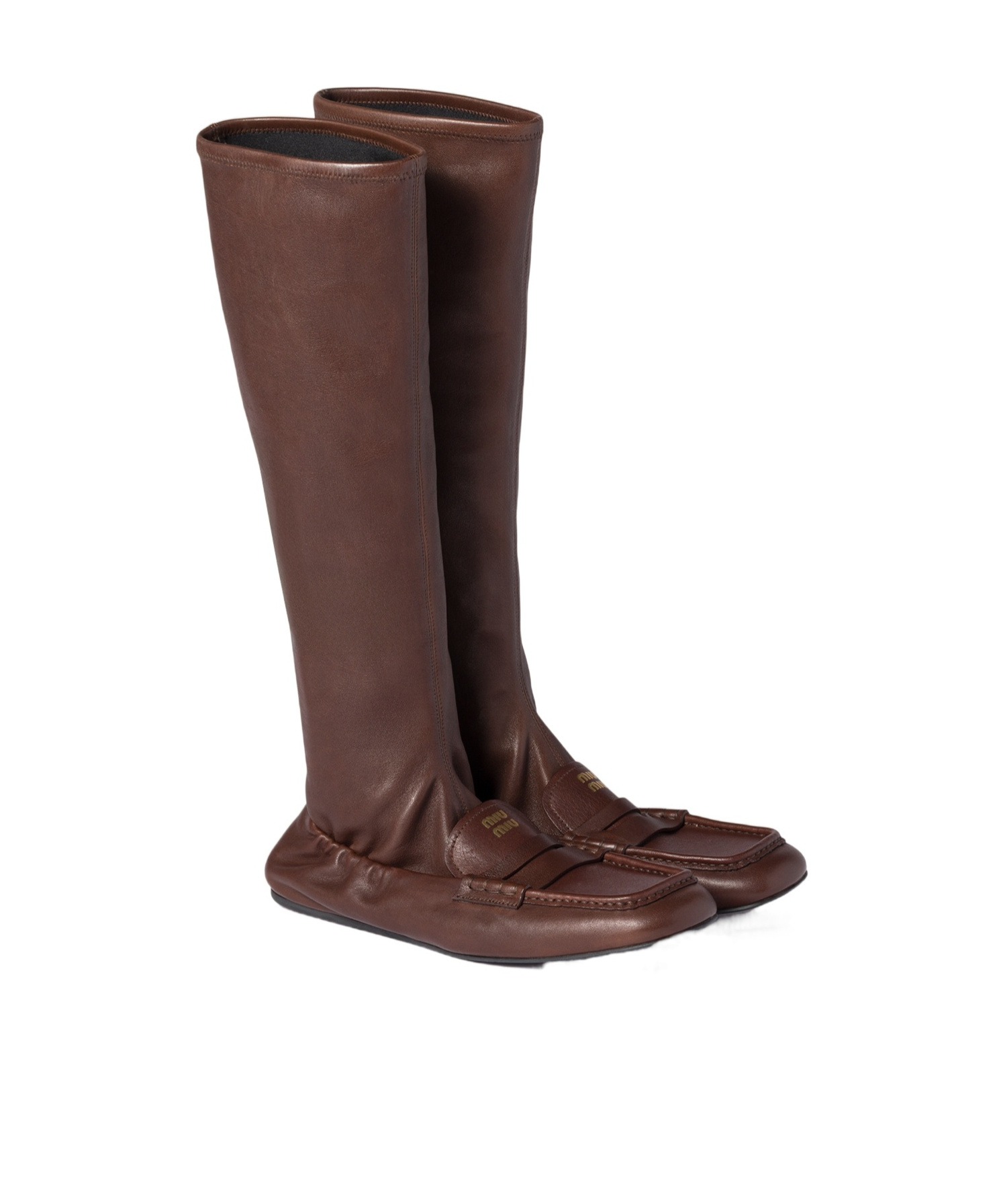 Miu Miu Ruches Nappa Leather Boots In Brown
