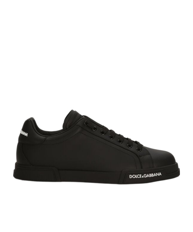 Dolce & Gabbana 'portofino' Black Low Top Sneakers With Logo Patch On The Tongue And Logo Lettering On The Side In Black