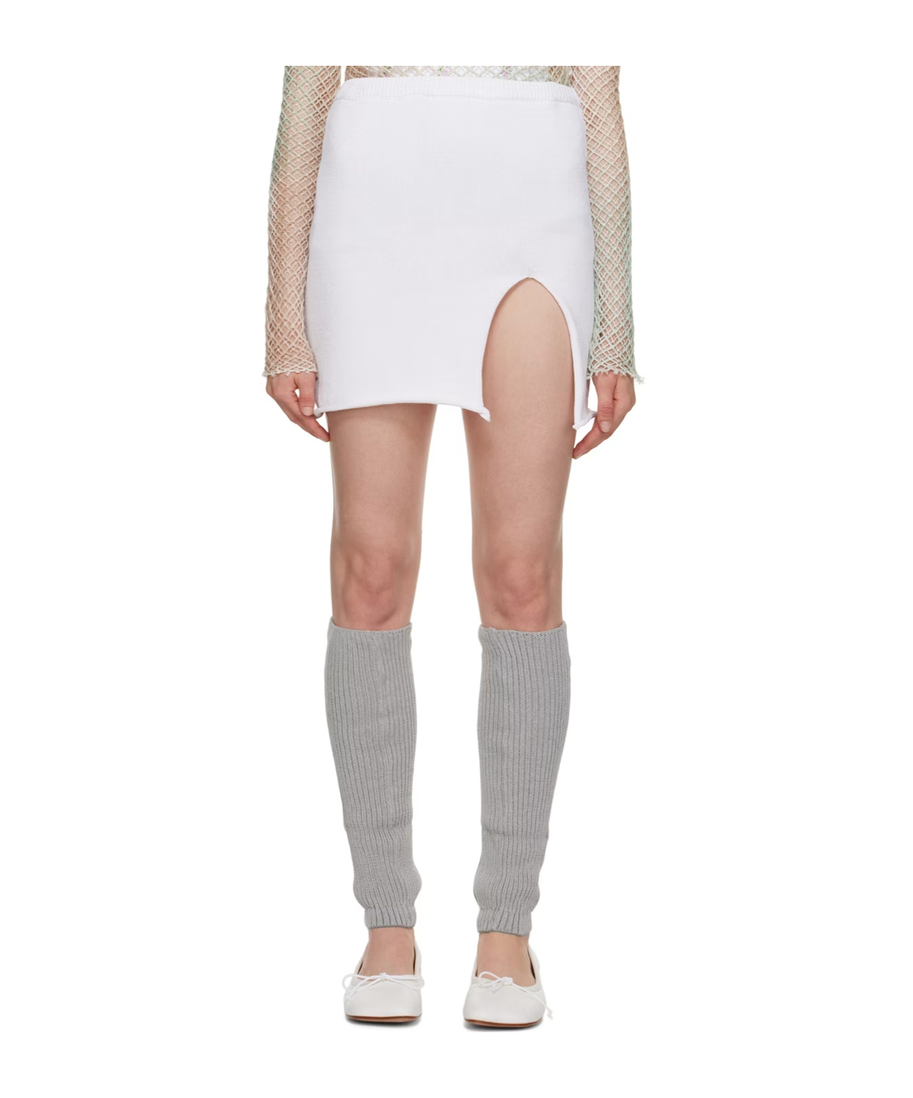 Open Yy Slit Mini Skirt In White