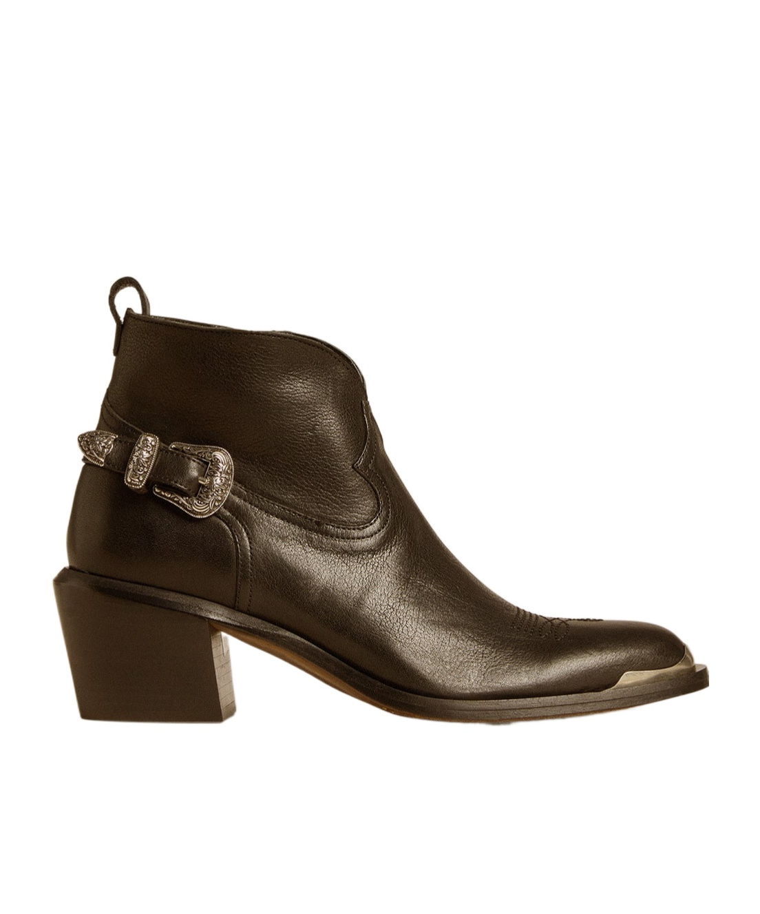 Golden Goose Patty Leather Buckle Western Ankle Boots In Black