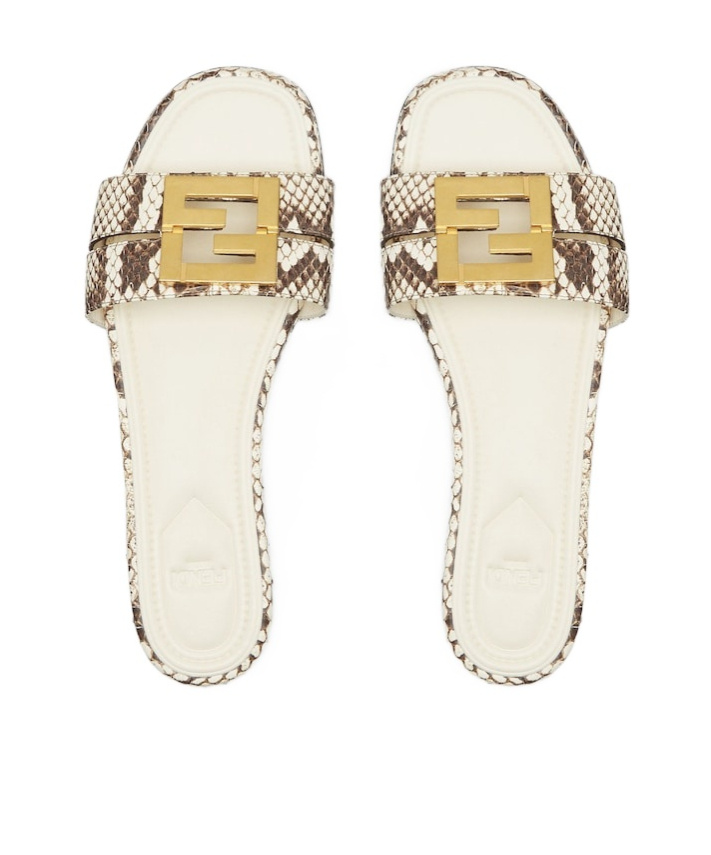 Fendi Multicolor Leather Ffold Slippers In Black