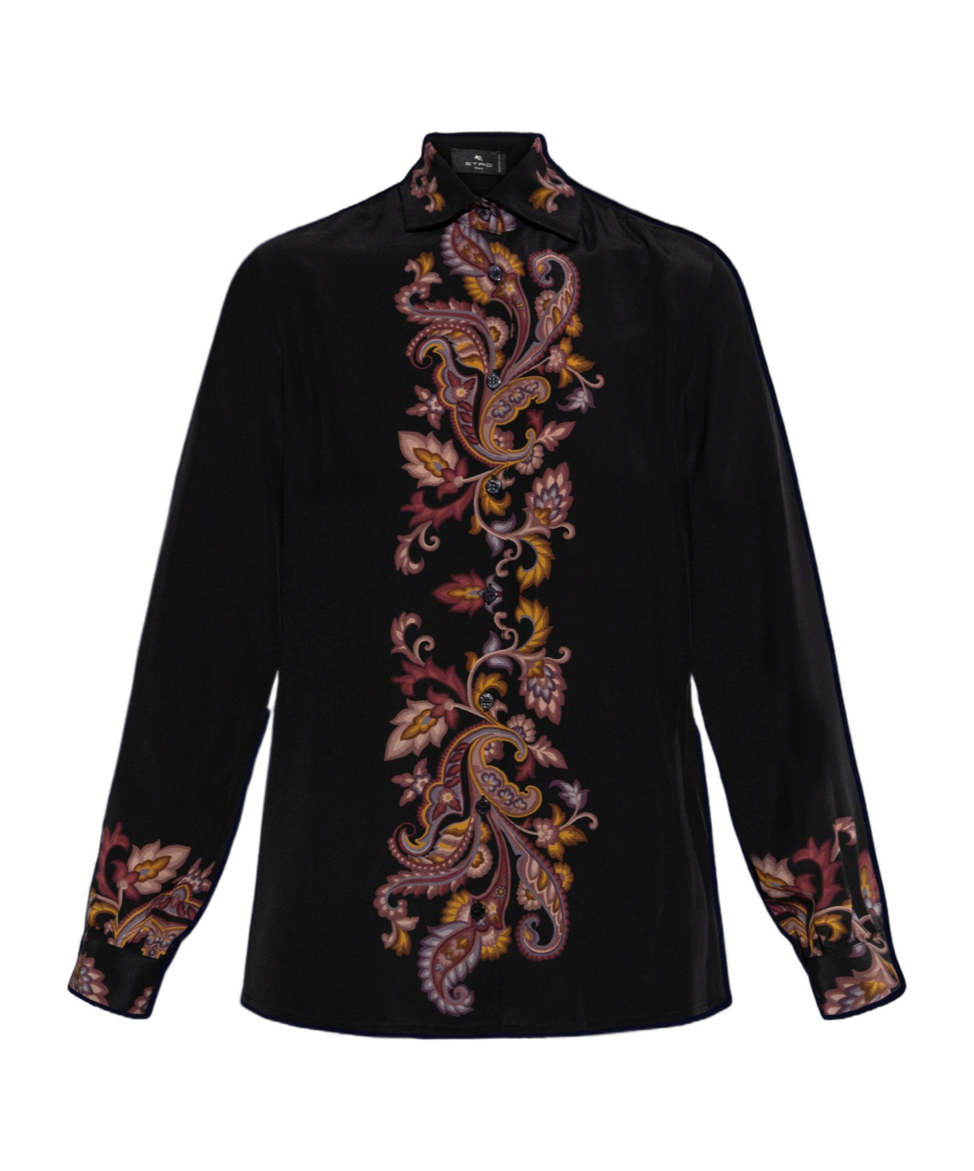 Etro Decorative Long-sleeved Silk Shirt In Black