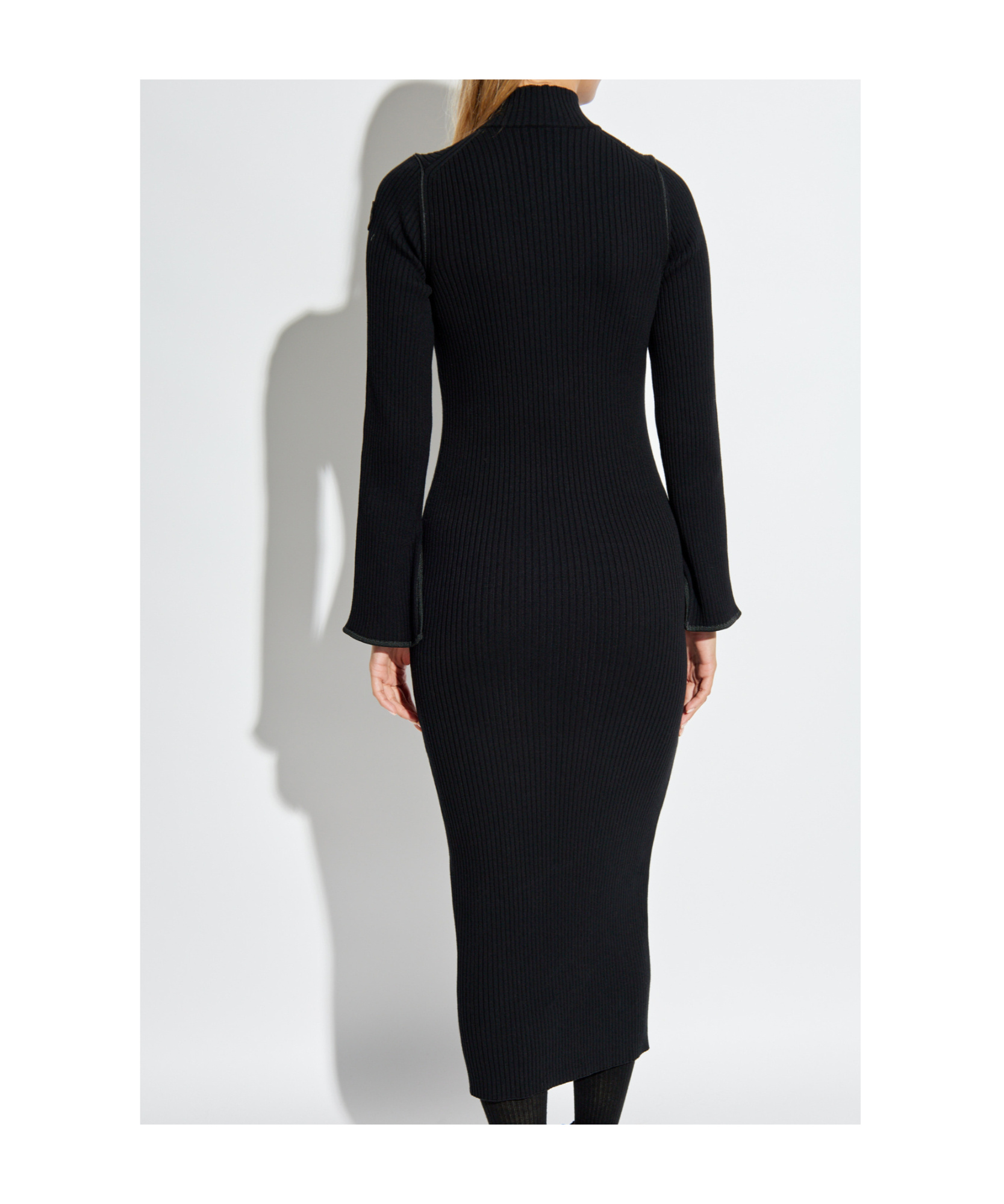 Moncler Half-zip Knit Crepe Midi Dress In Black