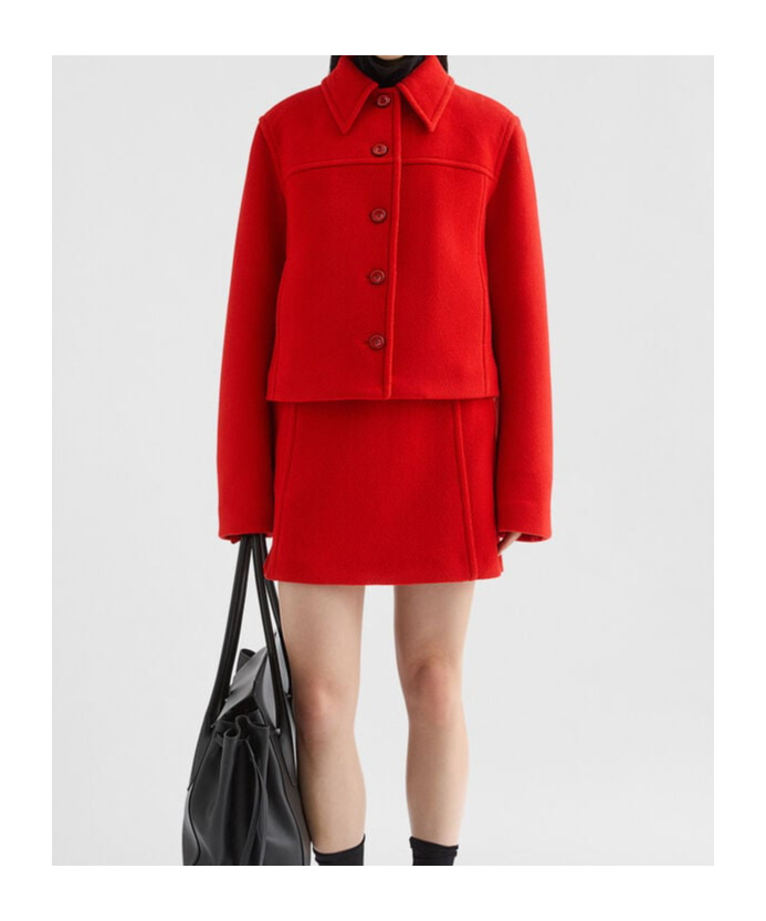 Jil Sander Cropped Boxy Wool Jacket In Red