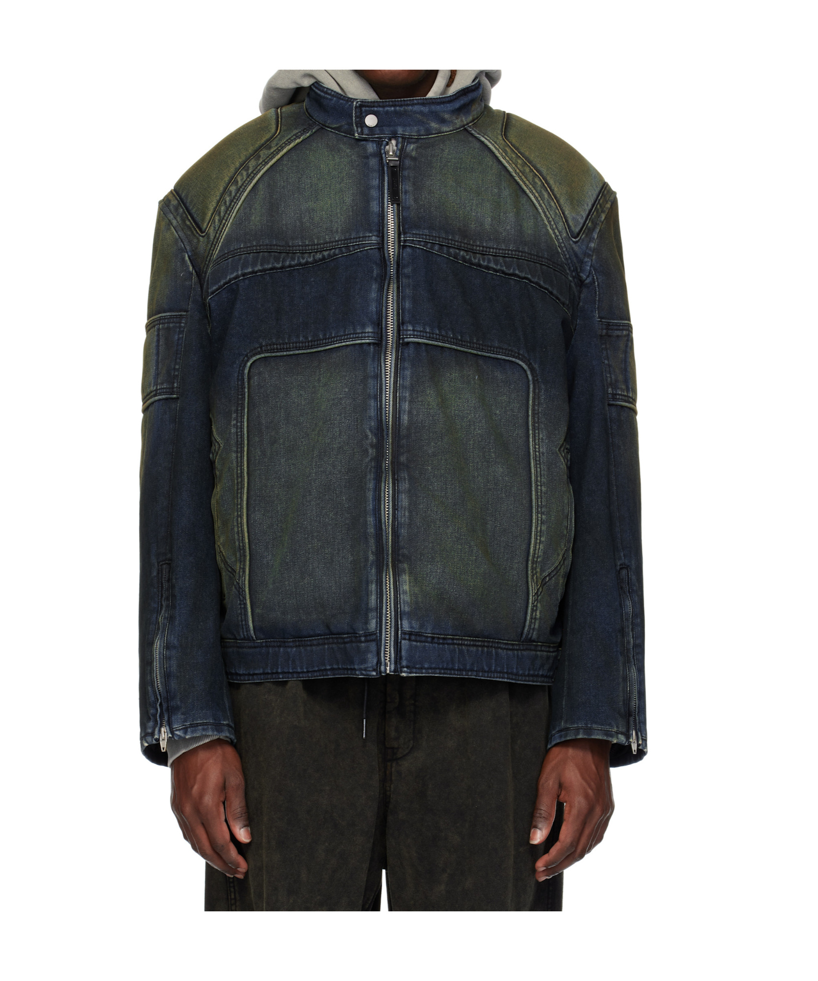 Juunj Denim Bomber Jacket In Black