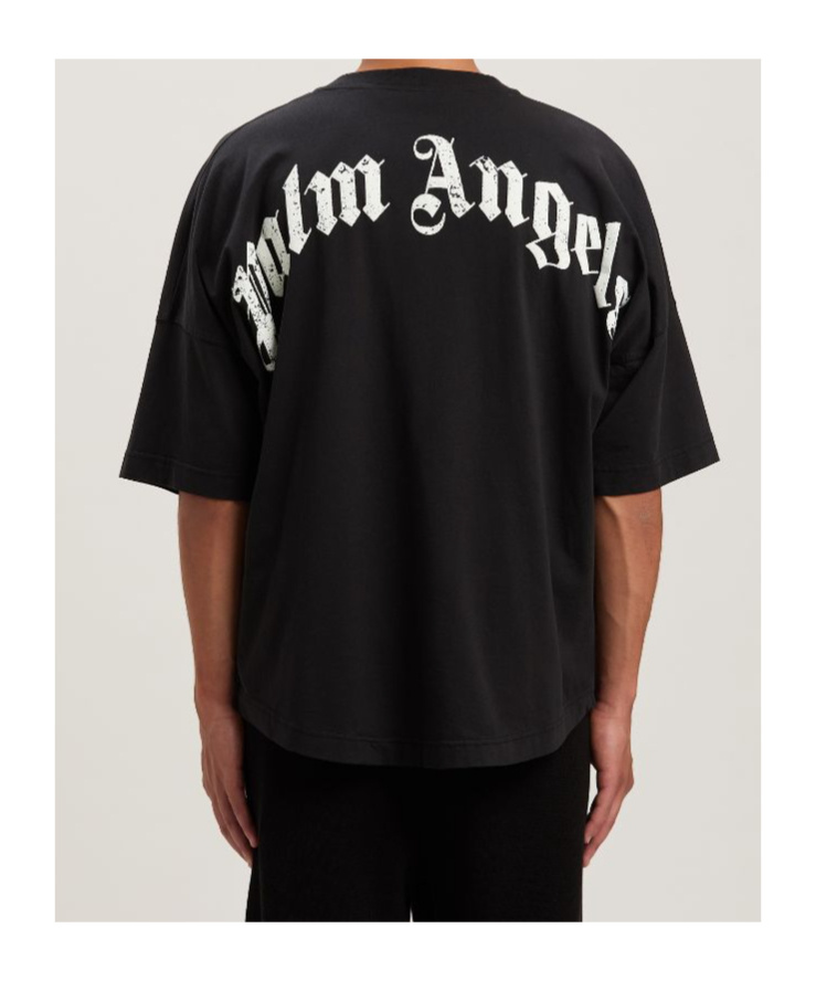 Palm Angels "back Curved Logo Oversized" Short Sleeves T-shirt Clothing In Black