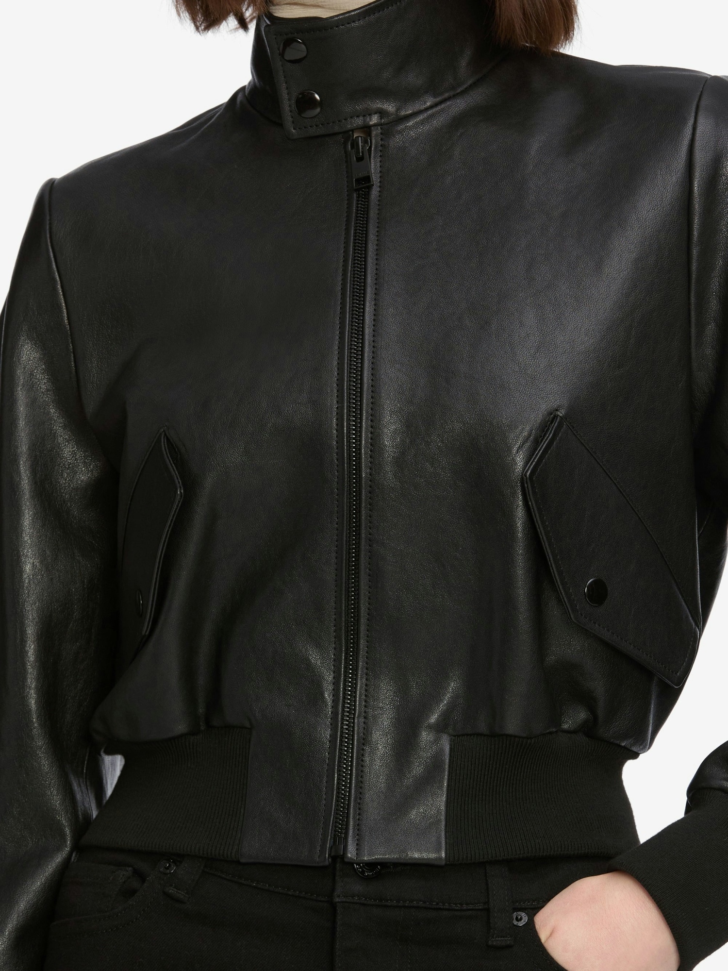 Frame Zip-front Leather Jacket In Black