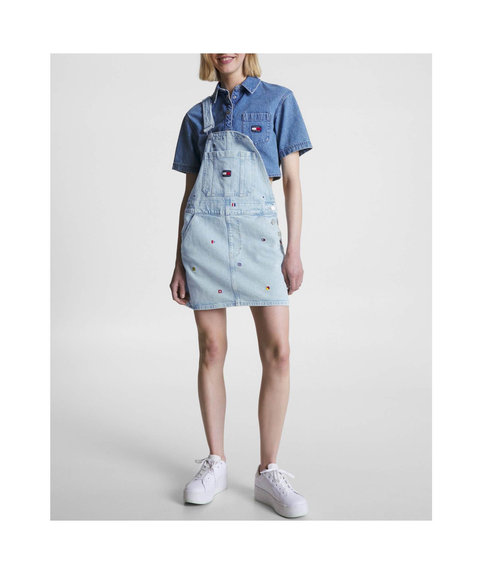 Tommy Hilfiger Dress With Adjustable Straps And Pockets In Denim Light