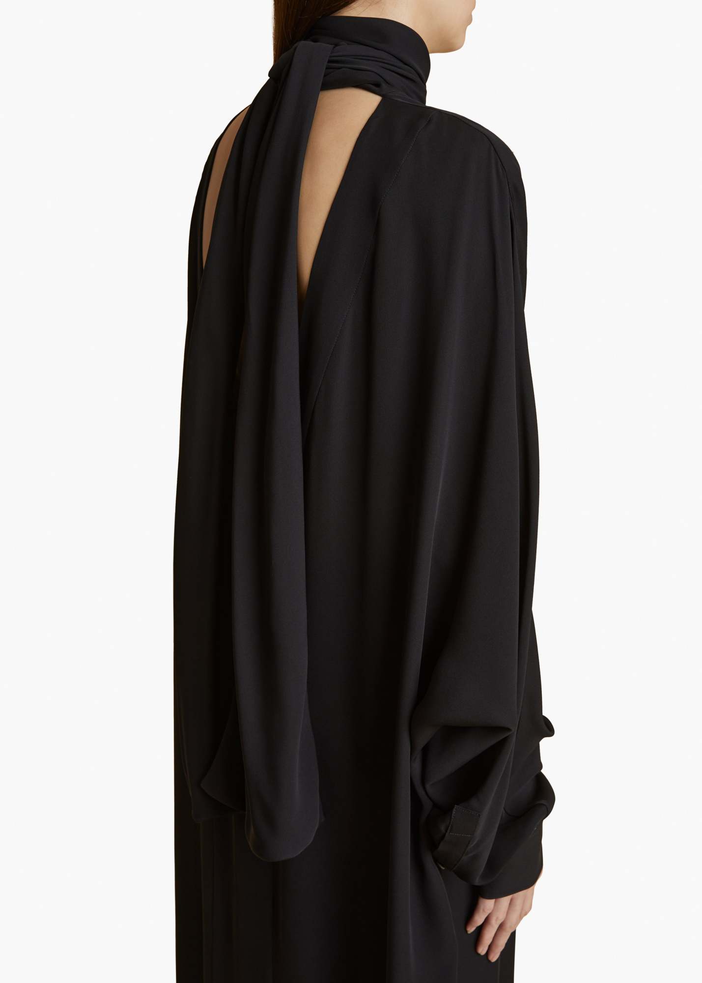 Khaite Lexi Open-back Tie-neck Silk-chiffon Turtleneck Maxi Dress In Black