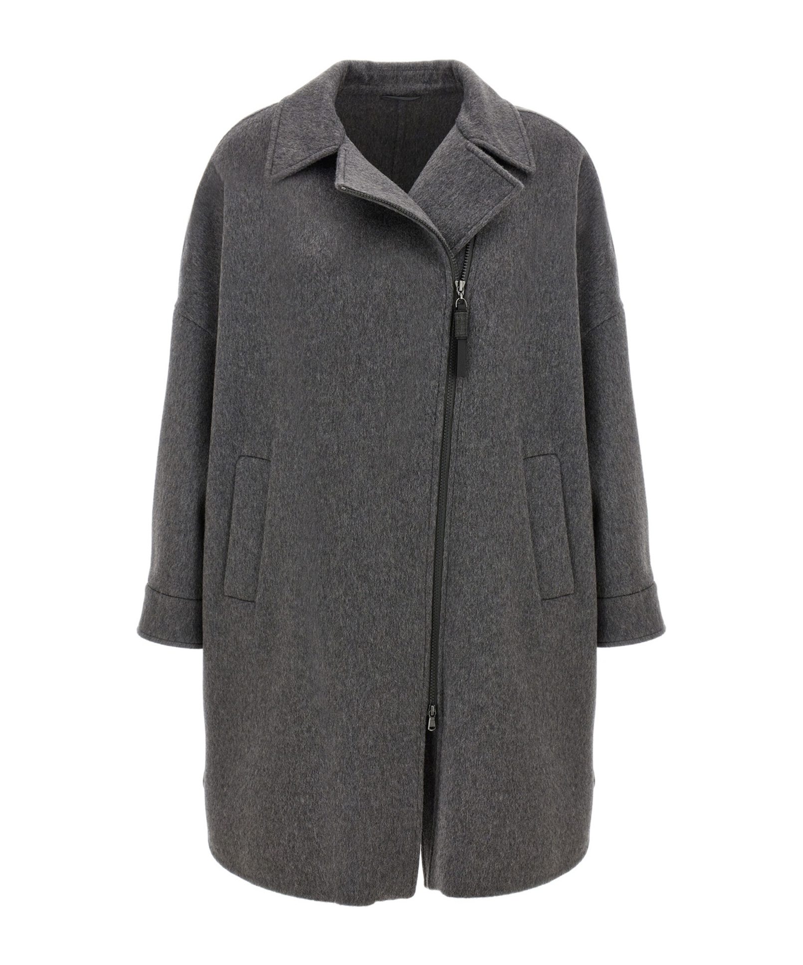 Brunello Cucinelli Shiny Zipper Pull Coat Coats And Trench Coats Gray In Gray