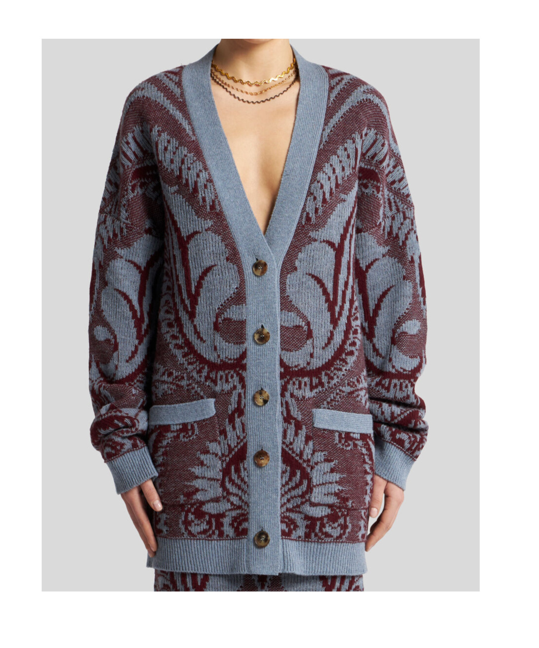 Shop Etro Jacquard Cardigan In Gray