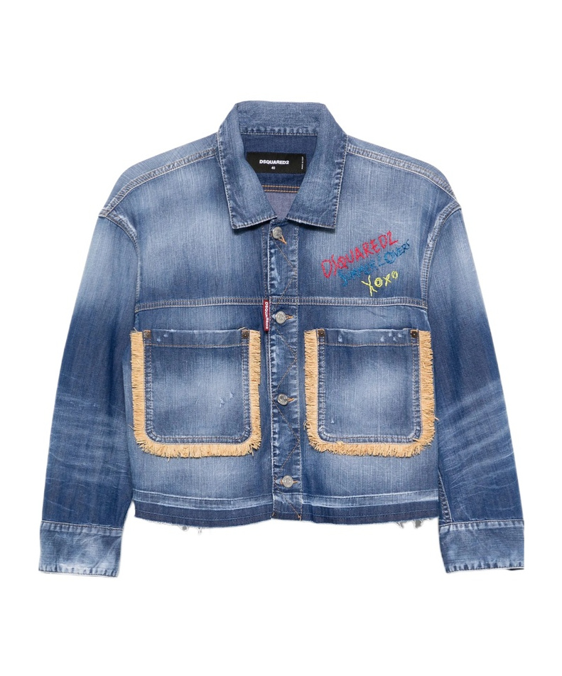 Dsquared2 Summer Lovers Denim Jacket Rafia Profiles In Blue