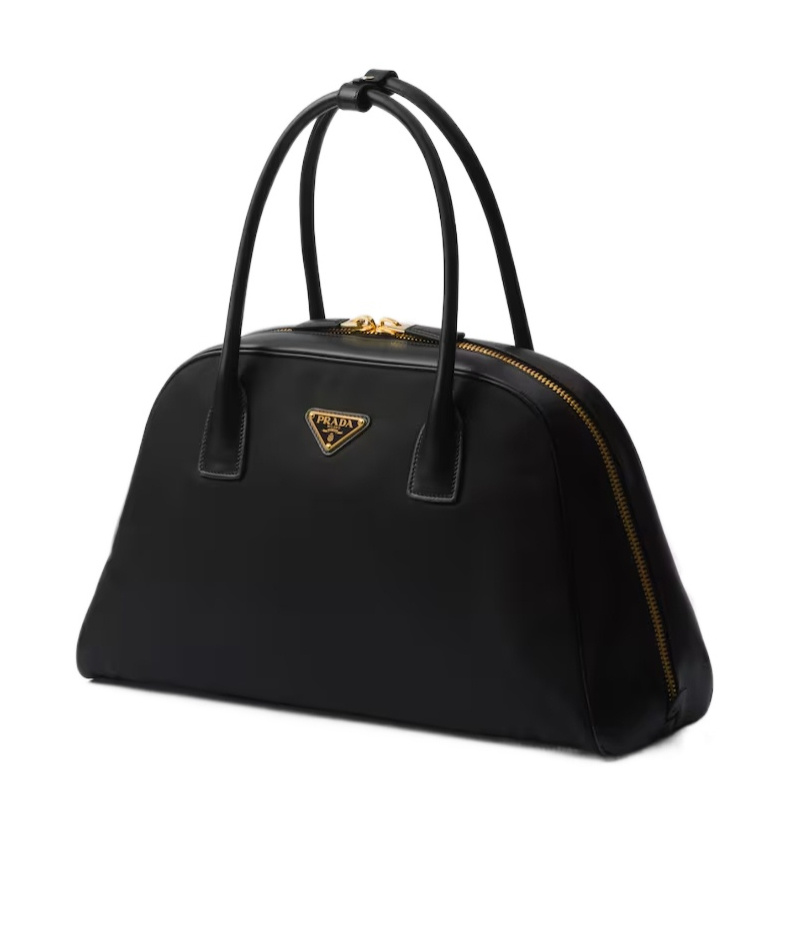 Prada Large Re-nylon And Leather Top-handle Bag In Black