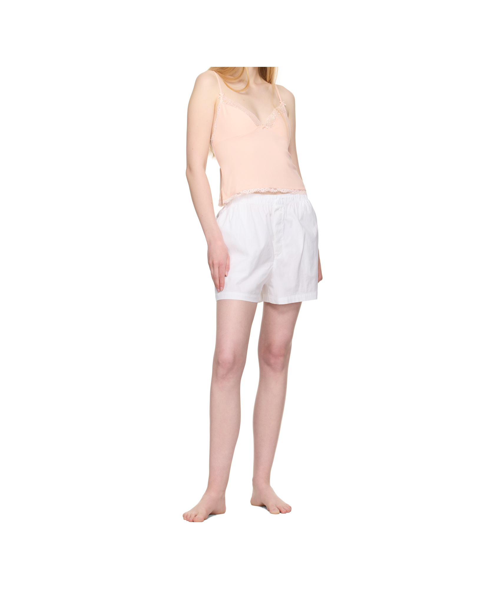 Skims White Cotton Poplin Boxer Pyjama Shorts In White