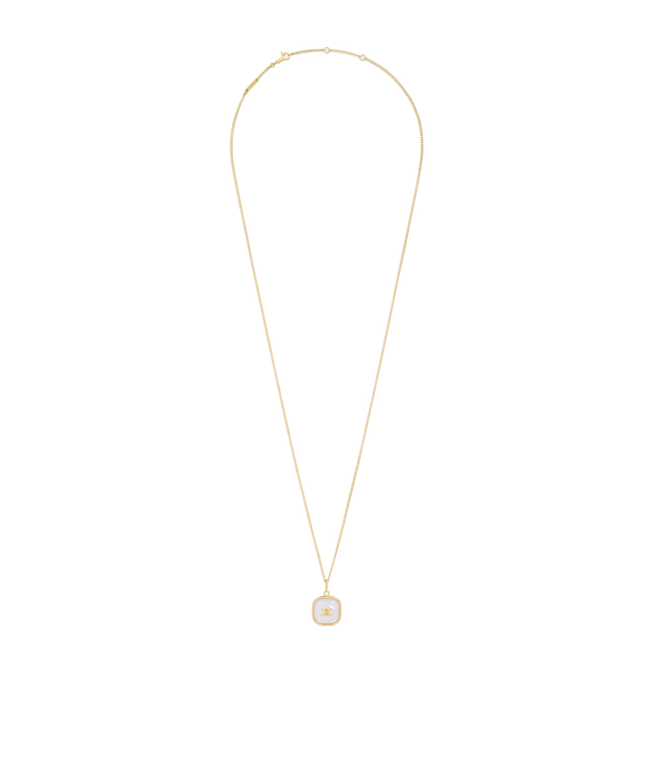Celine Triomphe Pendant Necklace In Mother Of Pearl And Brass With Gold Finish In Multi