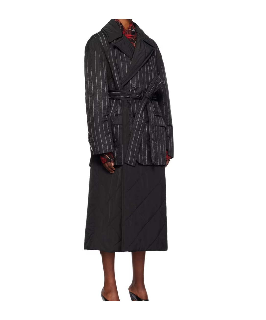 Jean Paul Gaultier Striped Padded Coat In Black