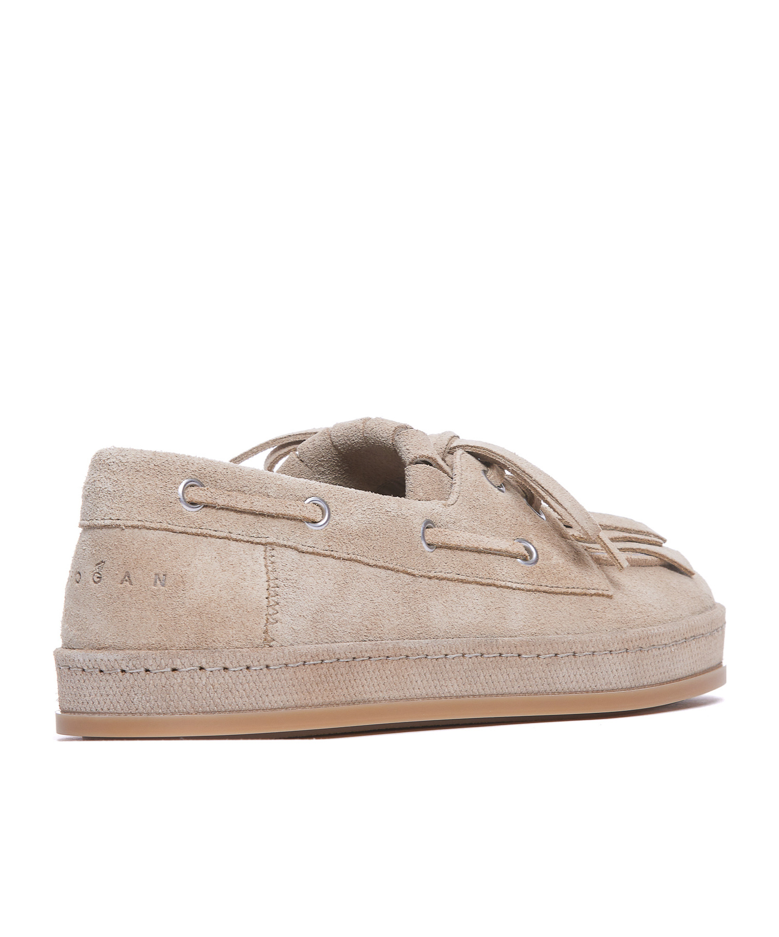Hogan Eyelet Fringe Loafers Rubber Sole Suede Finish In Nude