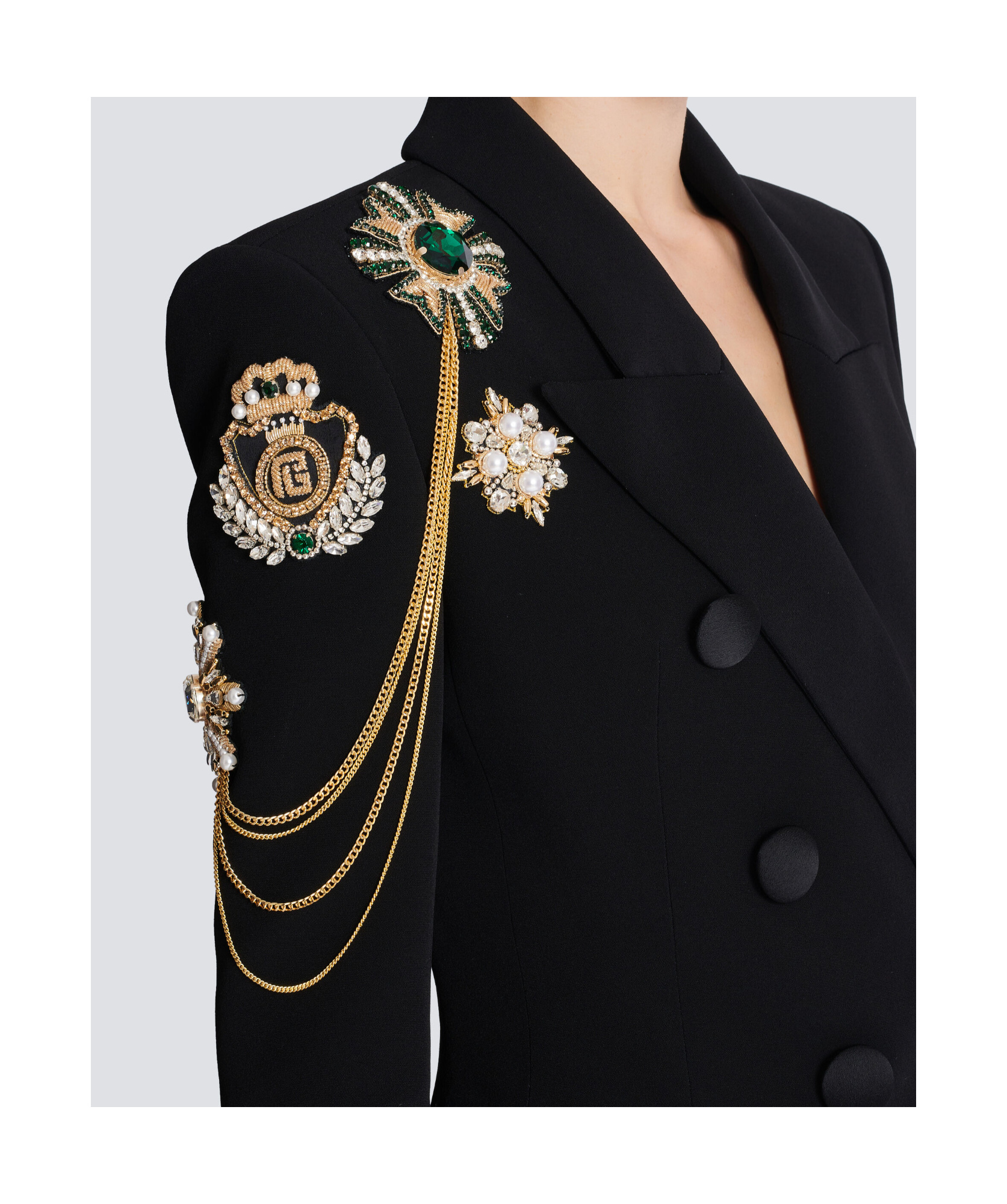 Balmain Crepe 6-button Jacket With Embroidered Patches