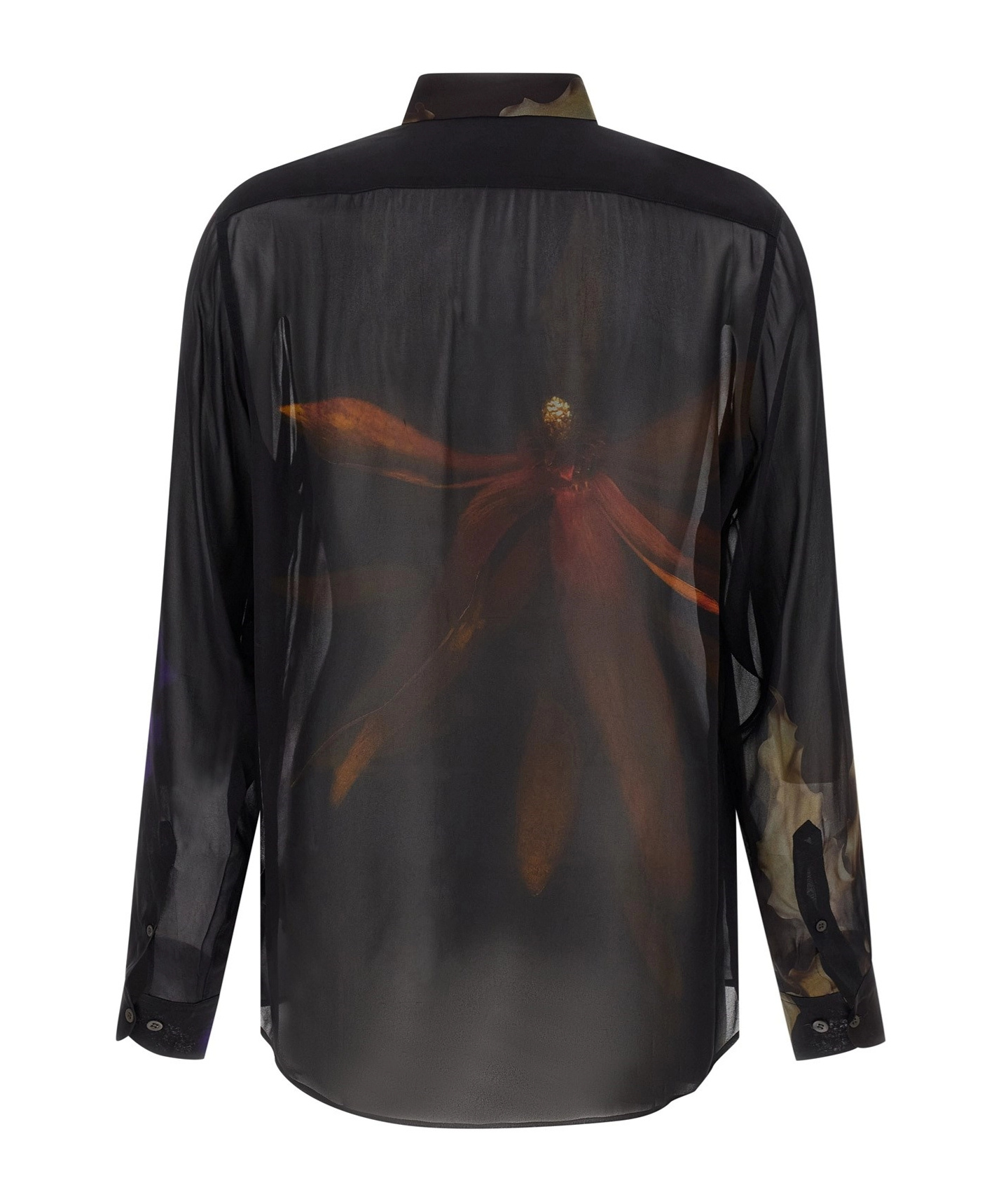 Dries Van Noten Men Printed Organza Curles Shirt In Black