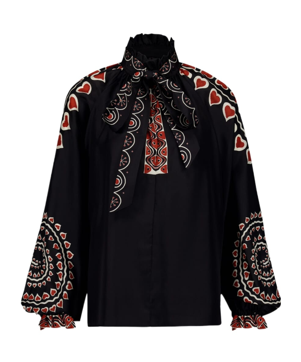 LA DOUBLEJ CERERE SILK PLACÉE-PRINT BLOUSE