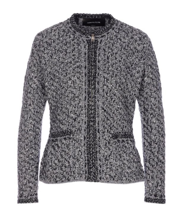 Fabiana Filippi Dark Blue Sequin Tweed Jacket With A Denim Effect In Black