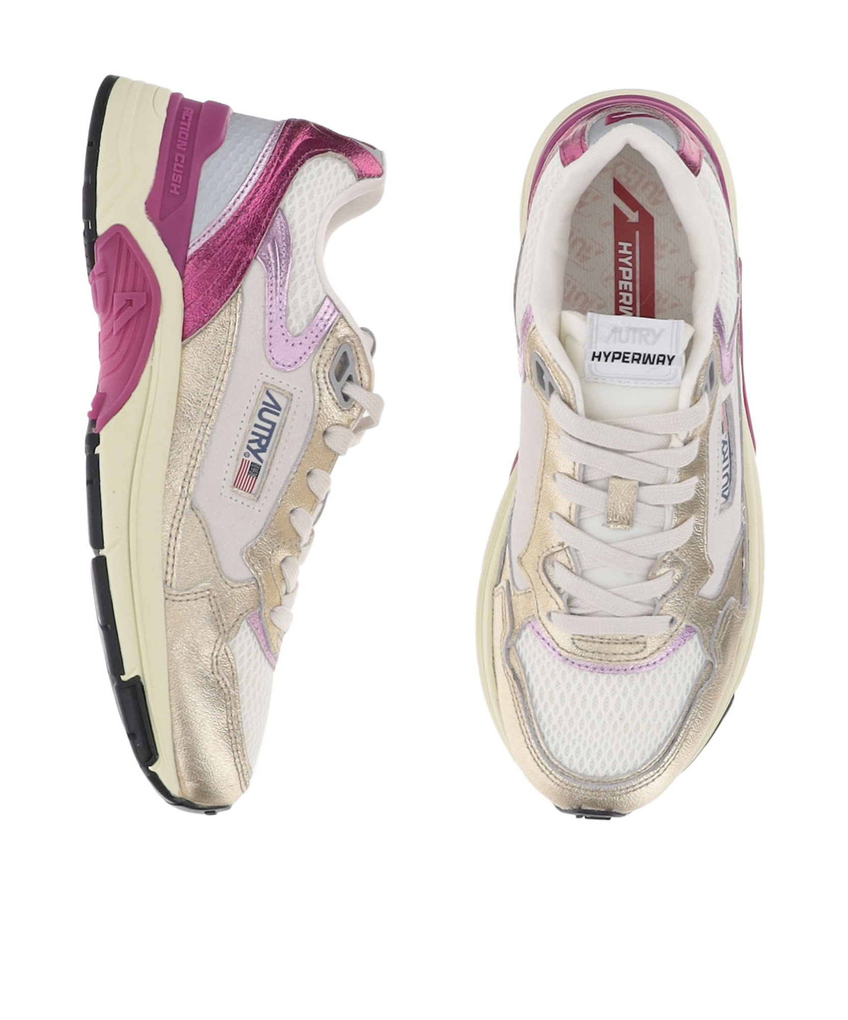Autry Low Hyperway Sneakers With Mesh Panels And Metallic Accents In White