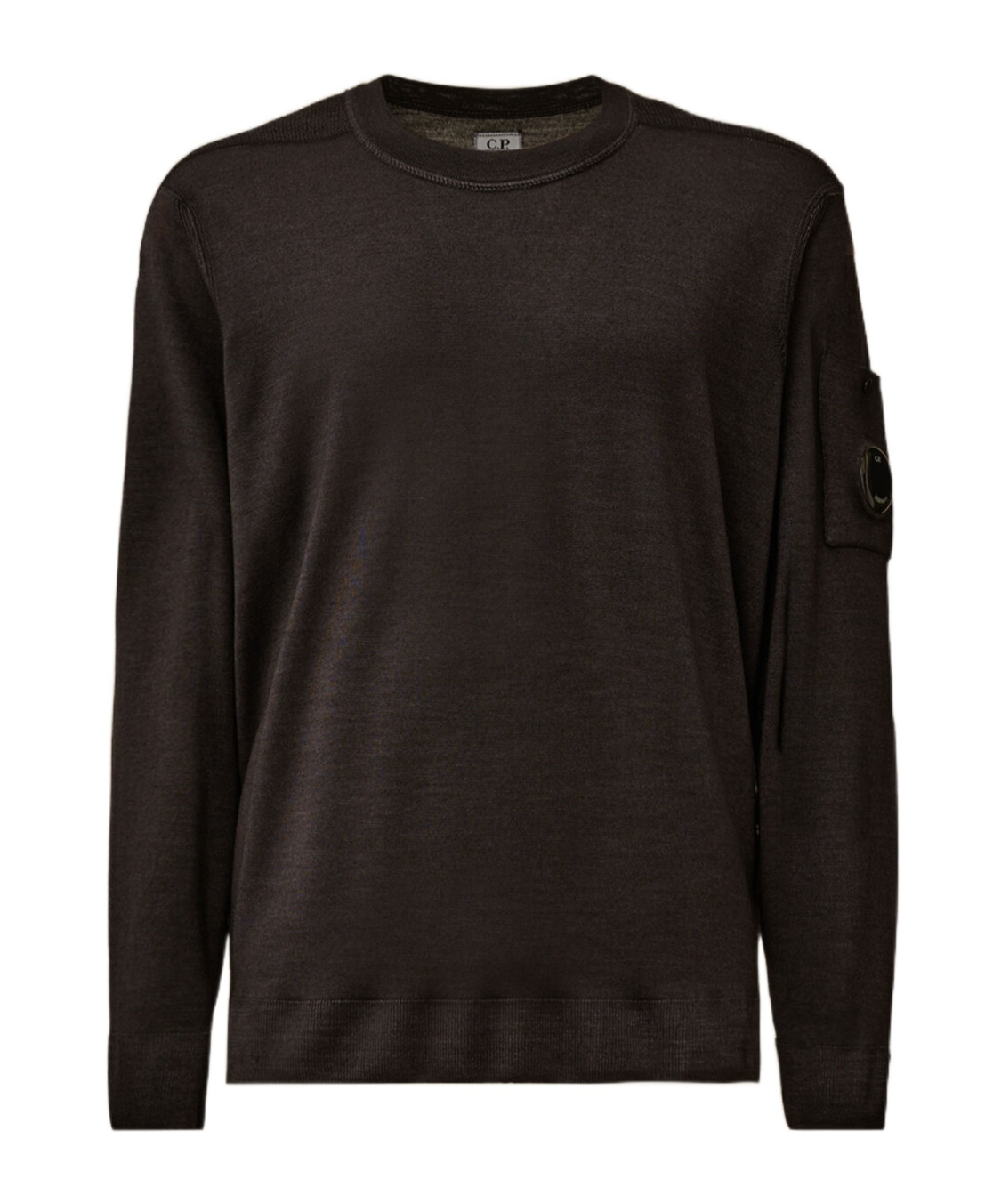 C.p. Company Fine-knit Merino Crewneck Sweater With Patch Pocket Detail In Black