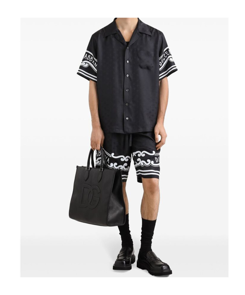 Dolce & Gabbana Black Shirt With Logo Print On The Sleeves In Silk Man In Black