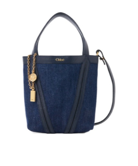 Chloé Small Spin Denim Tote Bag In Blue
