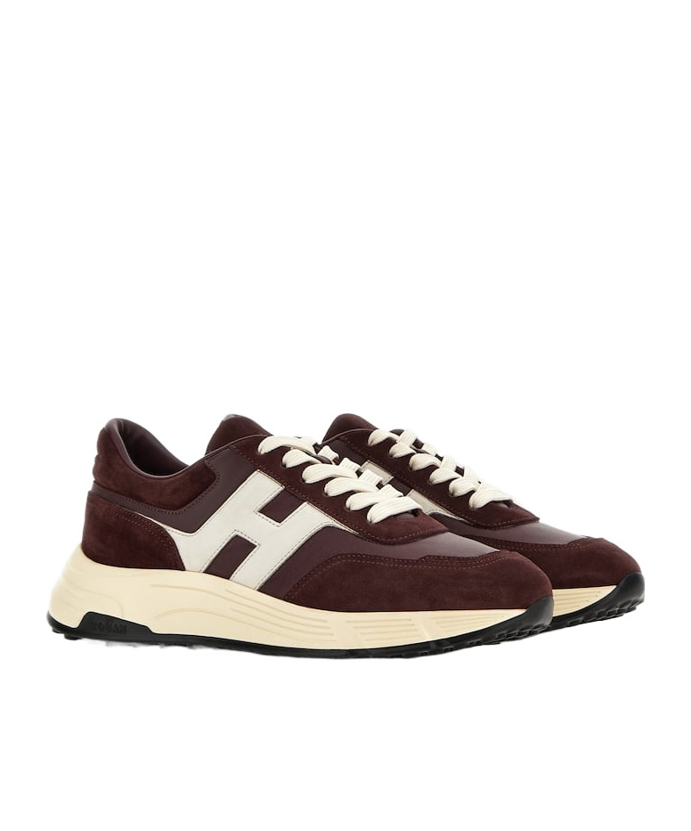 Hogan Coffee Brown Leather Sneakers With Memory Foam Insole In Burgundy