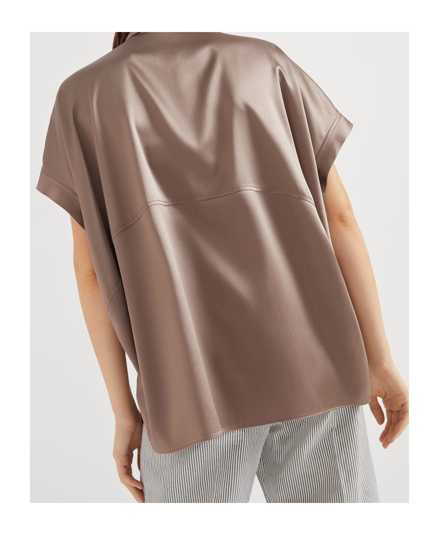 Brunello Cucinelli Monili-embellished Silk Shirt In Nude