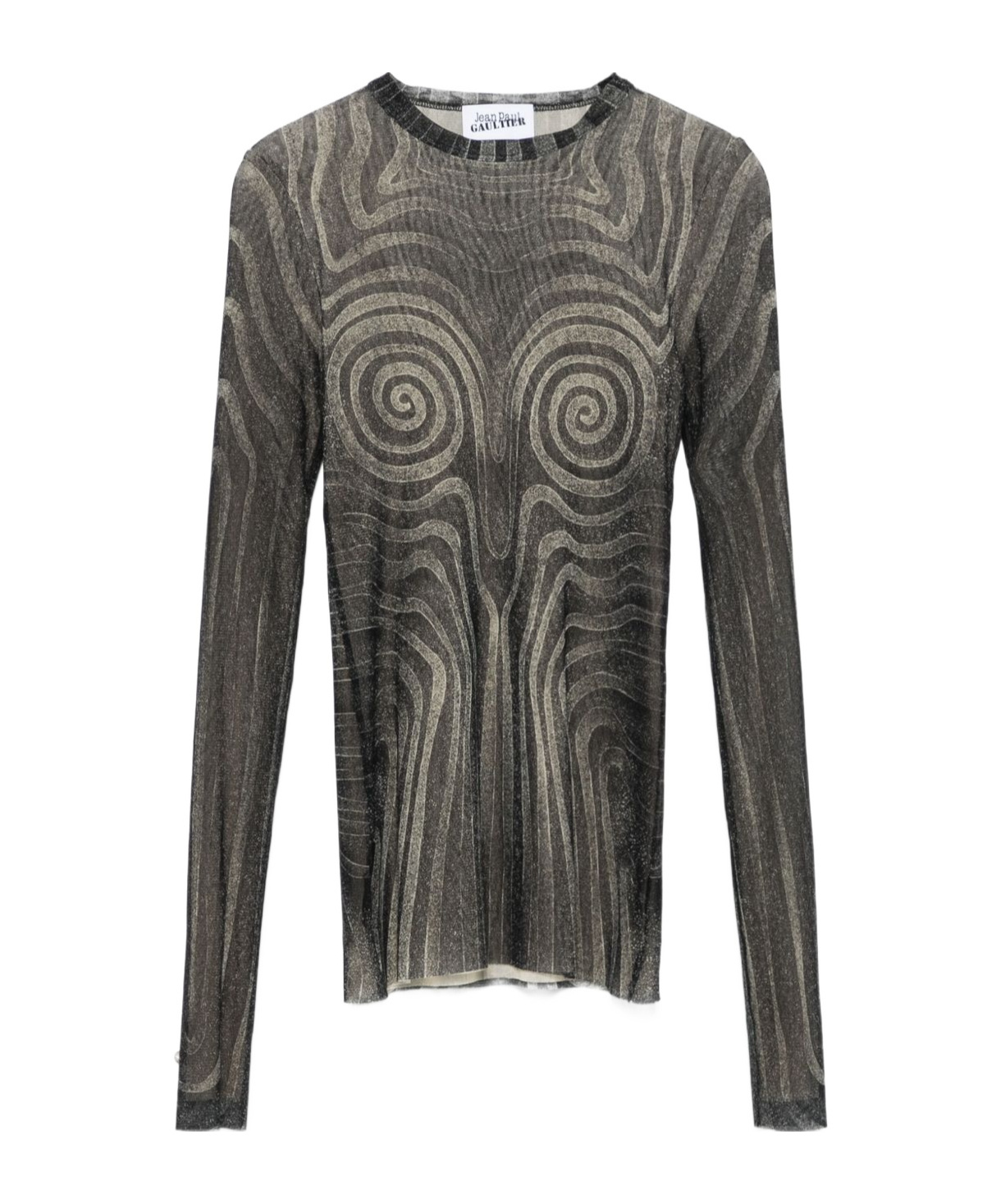 Jean Paul Gaultier Mesh Top With Geometric Pattern And Spiral Print In Black