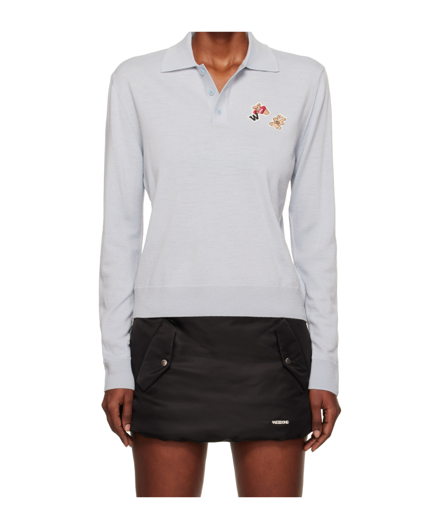 We11 Done Blue Double Patched Knit Polo In Gray
