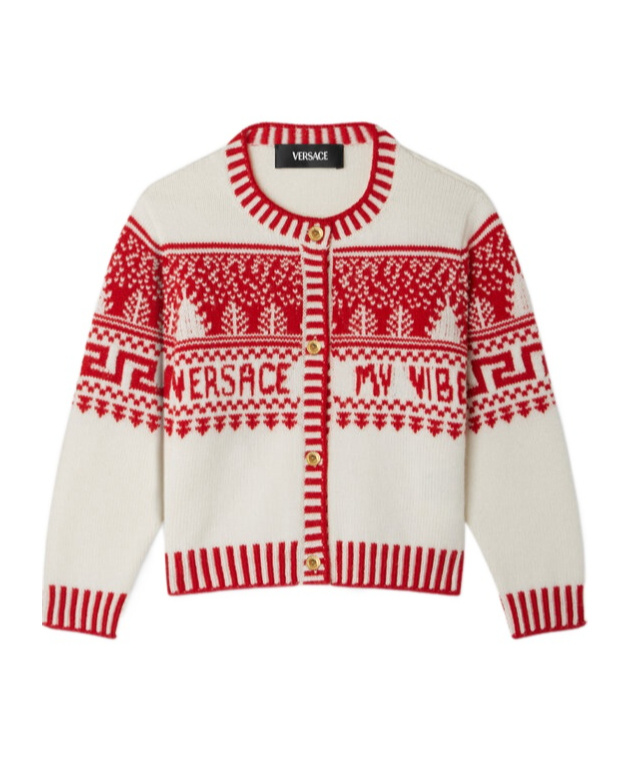 Versace Fair Isle-jacquard Cardigan In White