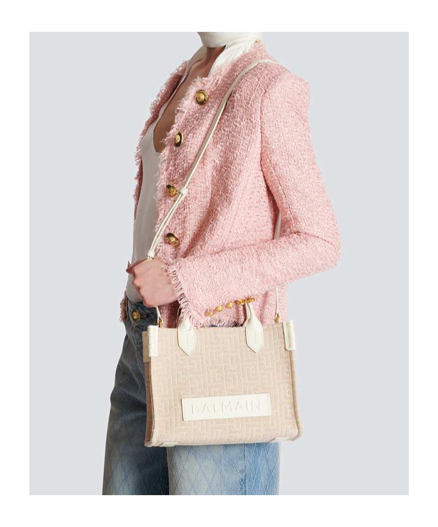Balmain B-army Small Monogrammed Canvas And Leather Tote Bag